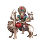 Goddess Durga Brass Idol 9 Inch with Stonework | Handcrafted Pure Brass | Golden Finish | Natural Stones | Protection from Evil | Invite Prosperity | Carved Perfection